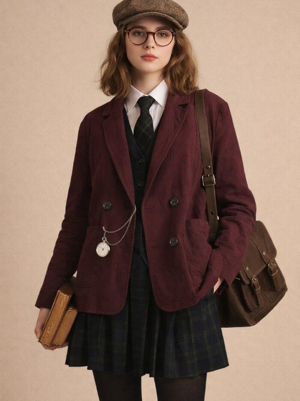 Madewell Hayfield Double Breasted Blazer Vintage Mulberry Small Cotton Academia